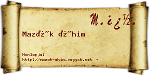 Mazák Áhim névjegykártya